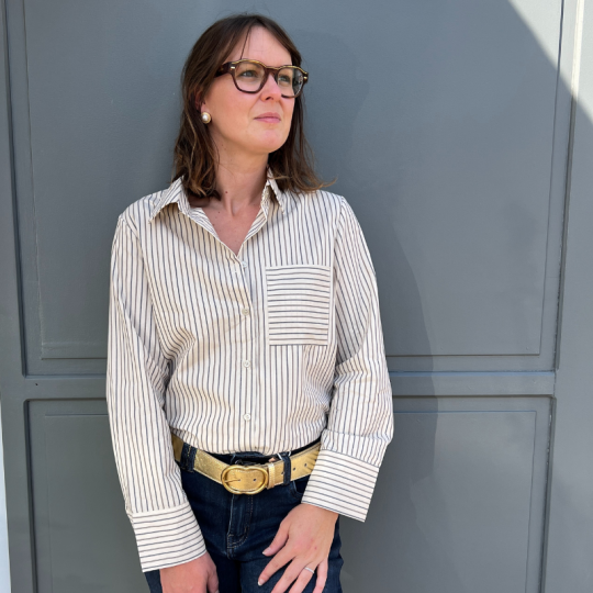 Chemise à rayures bleu et marron
