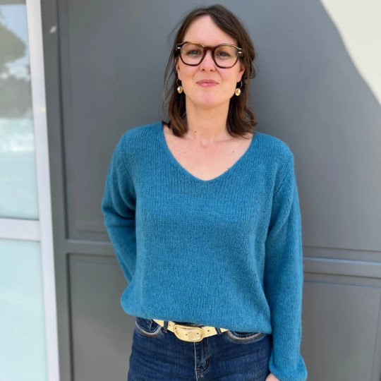 Pull bleu turquoise en alpaga