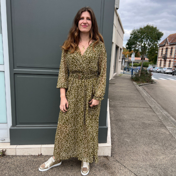 Robe longue fleurie verte