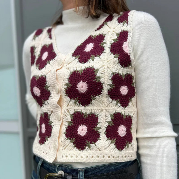 Gilet sans manches maille fleurie
