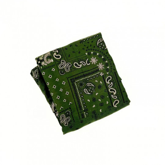 Foulard kaki motifs cachemire noirs et dorés