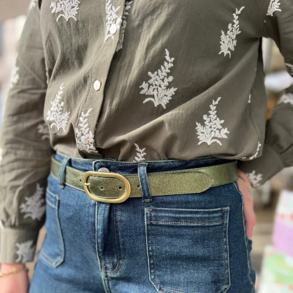 Chemise kaki brodée