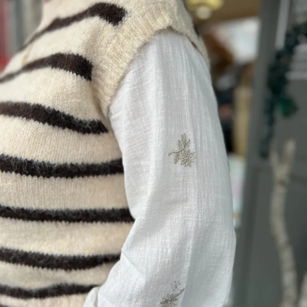 Pull sans manches beige à rayures