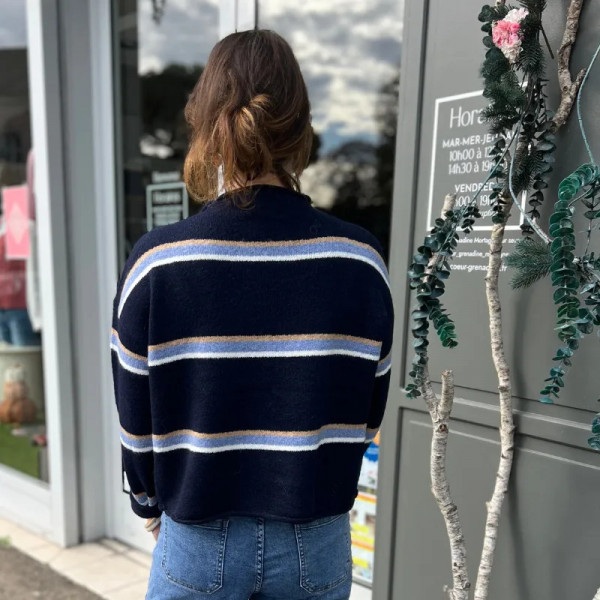 Gilet bleu marine à rayures