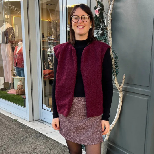 Jupe short bordeaux motifs tweed - Dakar