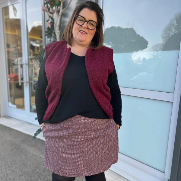 Jupe short bordeaux motifs tweed