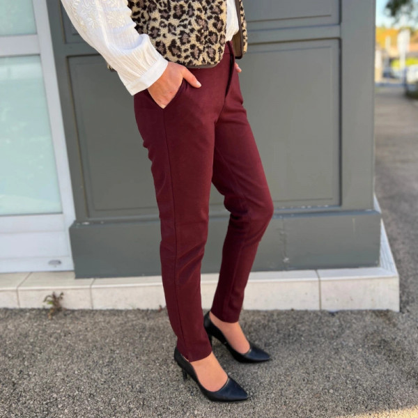 Pantalon cigarette femme bordeaux