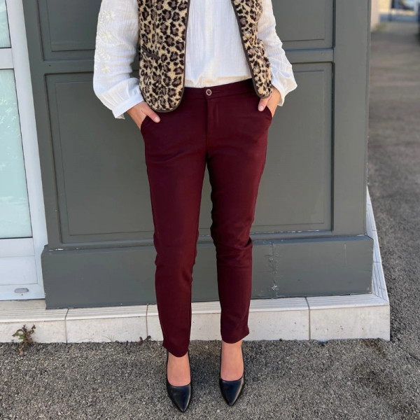Pantalon cigarette femme bordeaux