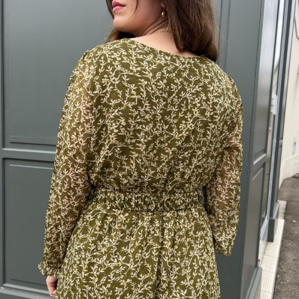 Robe longue fleurie verte