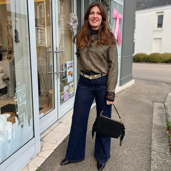 Chemise kaki broderie dorée