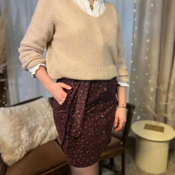 Jupe motifs léopard bordeaux