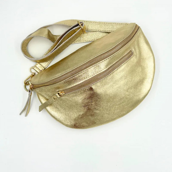 Sac banane en cuir doré