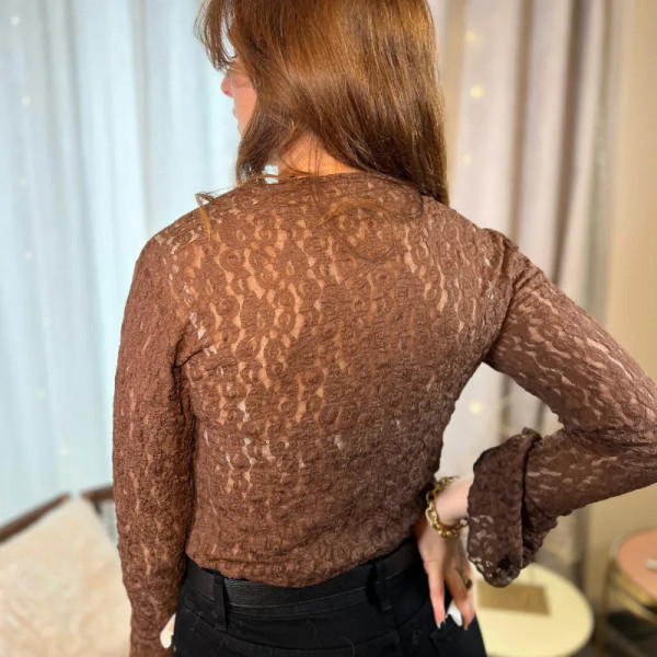 Top en dentelle marron