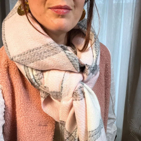 Echarpe rose blanc gris