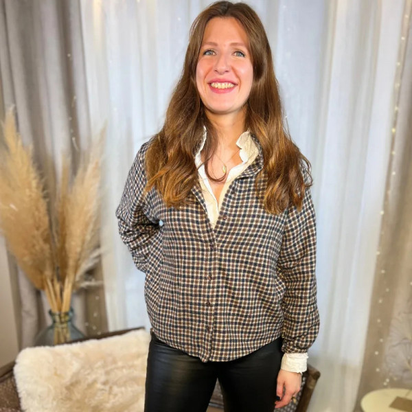 Chemise bleu et marron à carreaux