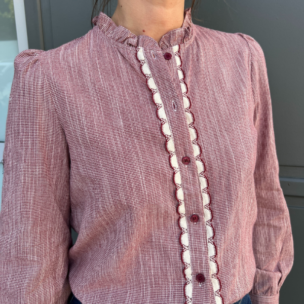 Chemise rouge pied-de-poule