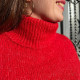 Pull femme à col roulé rouge