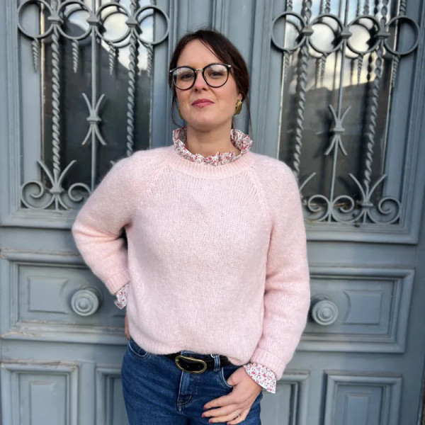Pull femme  tendance col rond rose pâle