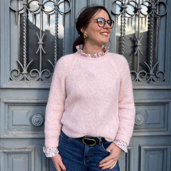 Pull femme  tendance col rond rose pâle