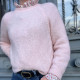Pull femme  tendance col rond rose pâle