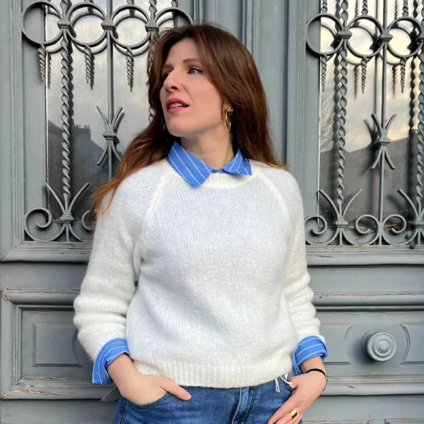 Pull femme  tendance col rond blanc