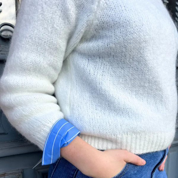 Pull femme  tendance col rond blanc
