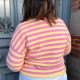 Pull grande taille tendance femme rose à rayures jaunes