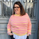 Pull grande taille tendance femme rose à rayures jaunes