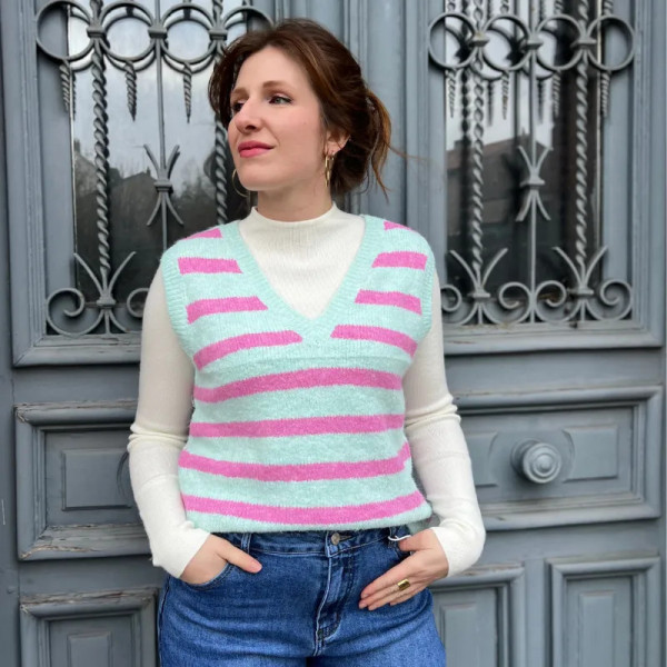 Pull femme sans manches tendance style années 80