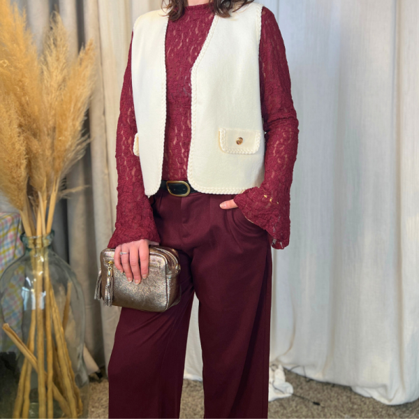 Pantalon large beige