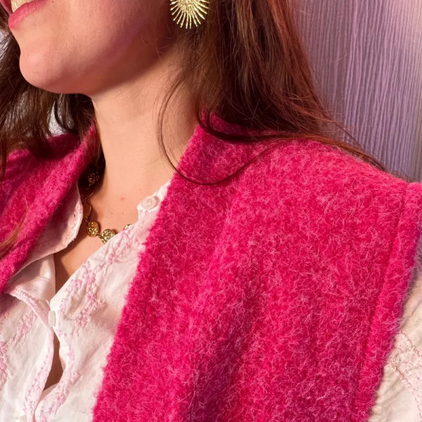 Gilet sans manches femme rose fuchsia – Coupe droite