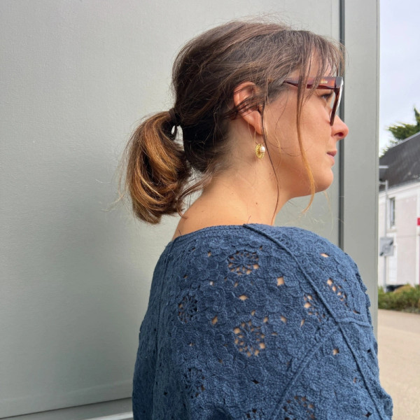 Gilet bohème fleuri bleu