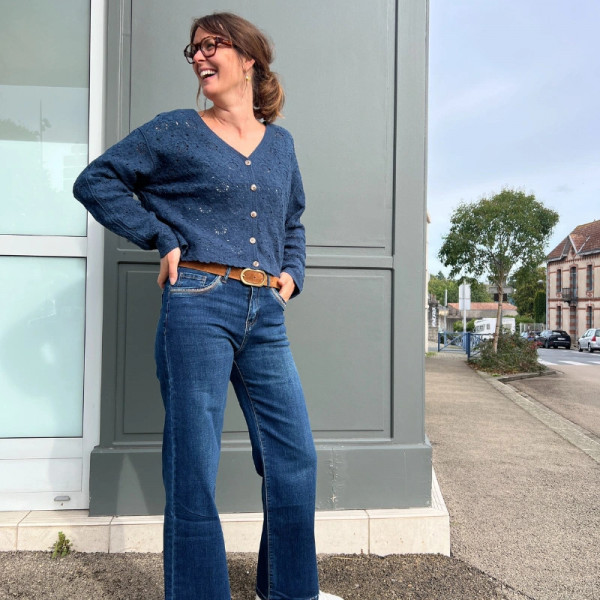 Gilet bohème fleuri bleu