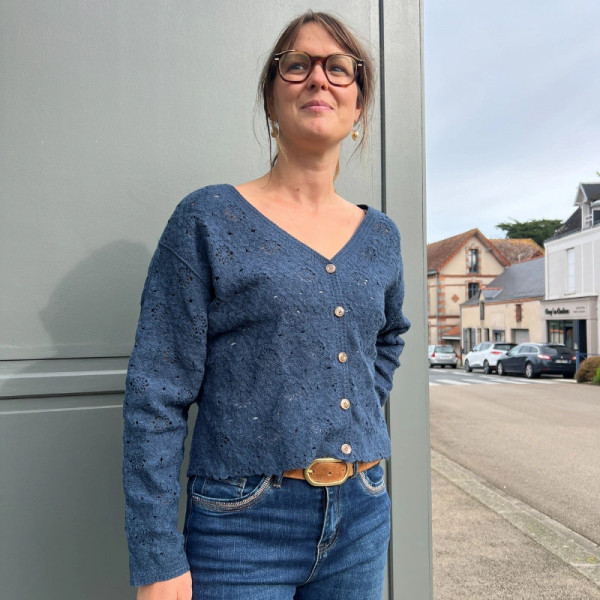 Gilet bohème fleuri bleu