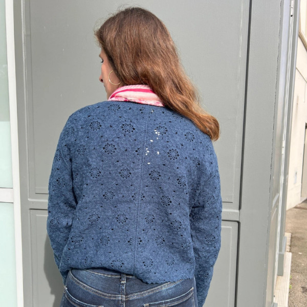 Gilet bohème fleuri bleu