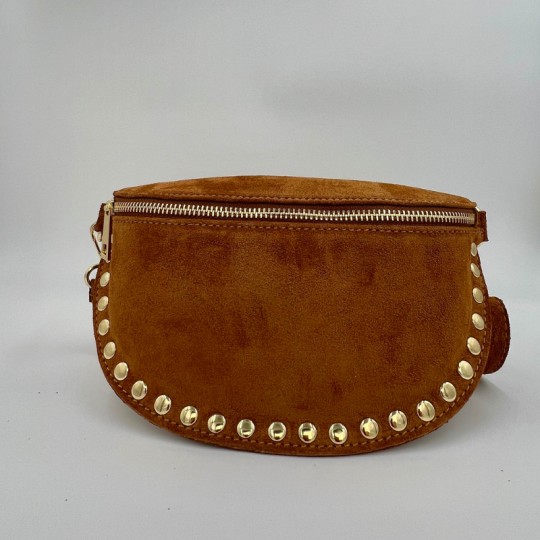 Sac banane clouté en cuir motifs léopard