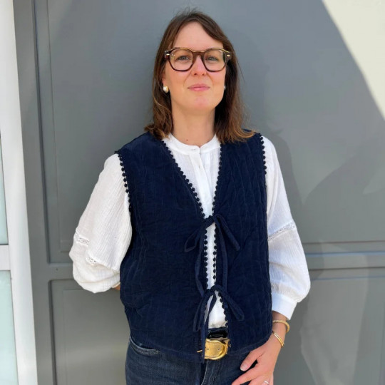 Gilet sans manches velours côtelé bleu