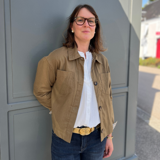 Veste droite kaki revers écossais